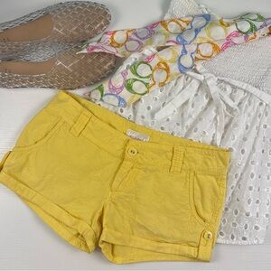 Vintage Y2K Xhilaration Yellow Low Rise Floral Embroidery Micro Shorts Size 25”